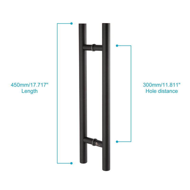 TOGU TG-6012 مقبض باب دفع وسحب من الفولاذ المقاوم للصدأ 304 بسمك 18 بوصة مع دعامات صلبة للاستخدام التجاري، تشطيب أسود غير لامع - Image 2